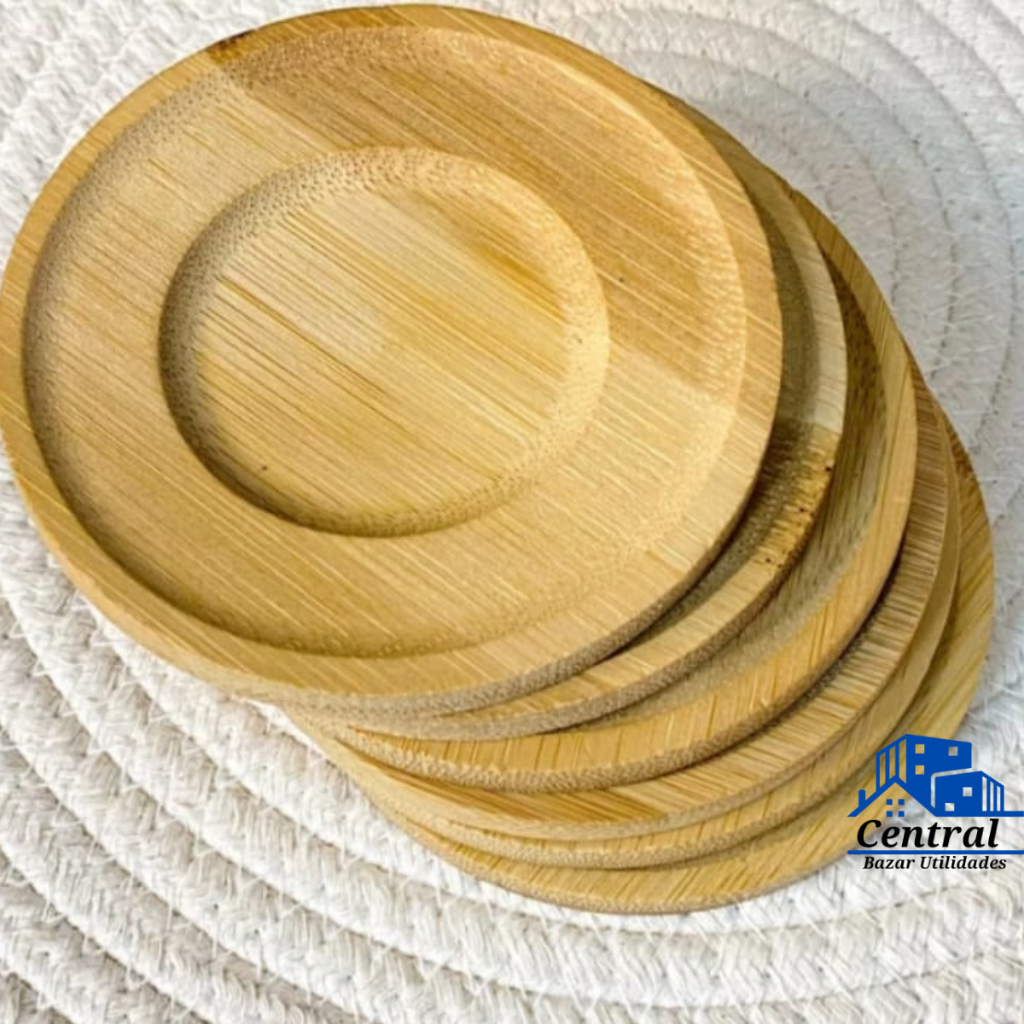 KIT Porta Copo Pires de Bambu Xicara Taça Copo Redondo Refinado