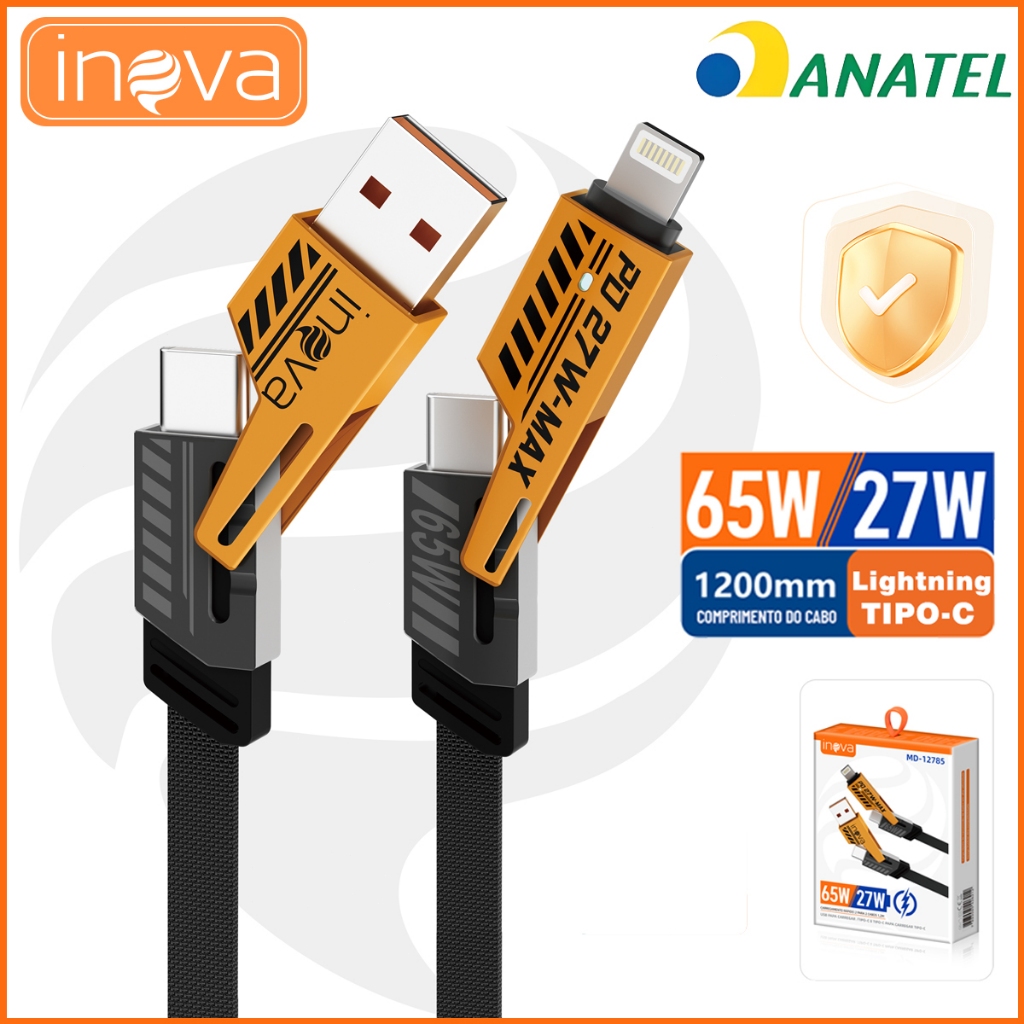 INOVA Cabo Carregamento Rápido 4 em 1 TURBO 65W/27W cabo tipo c e  iphone acessórios original em Oferta na Shopee