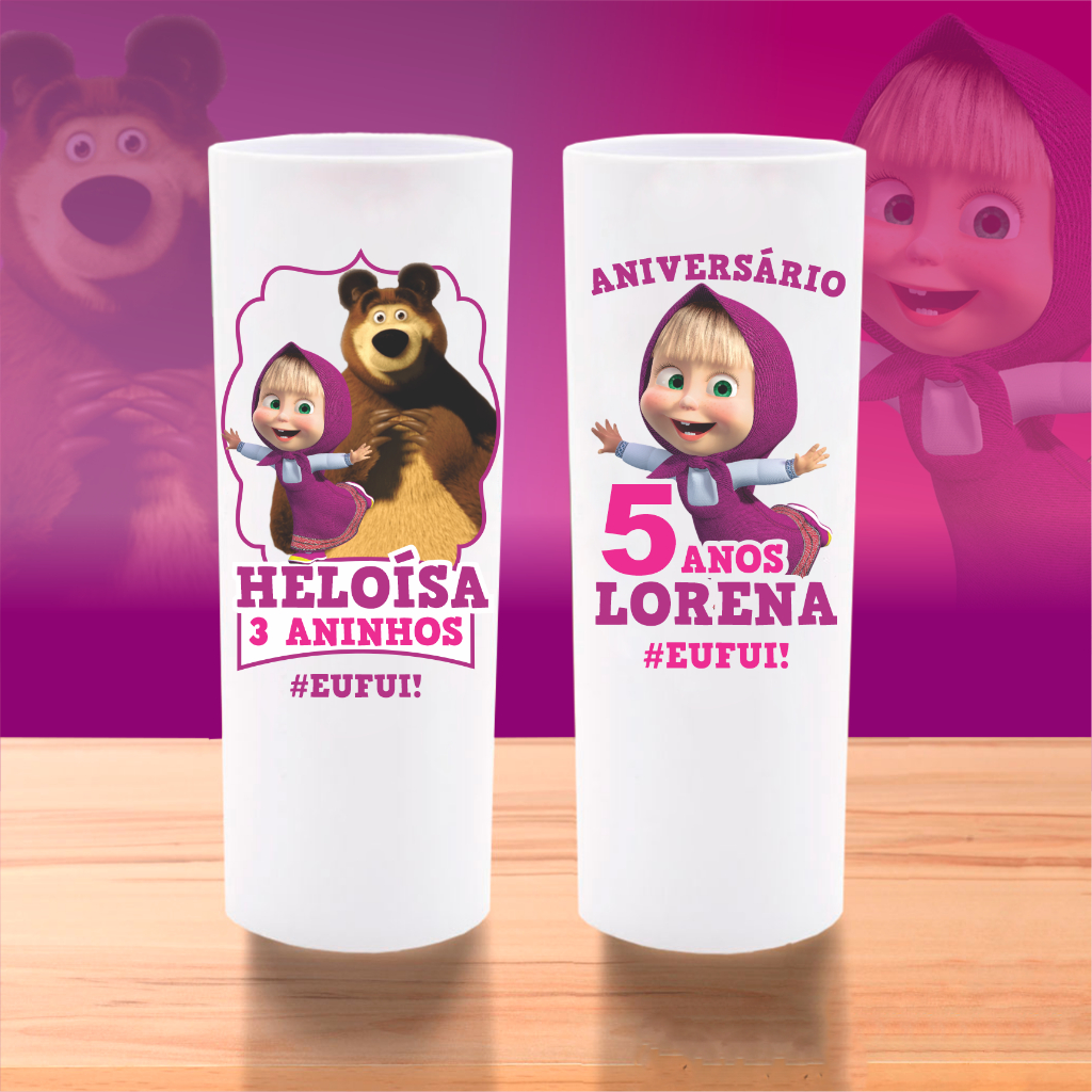100 Copos MARCHA E O URSO Long Drink Personalizados com nome, Lembrancinha, Festa,Aniversário Marcha