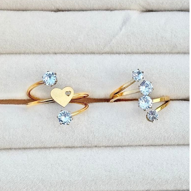 Anel Zircônia Coração Ponto de Luz Aço Inoxidavel Banhado a Ouro em Oferta na Shopee