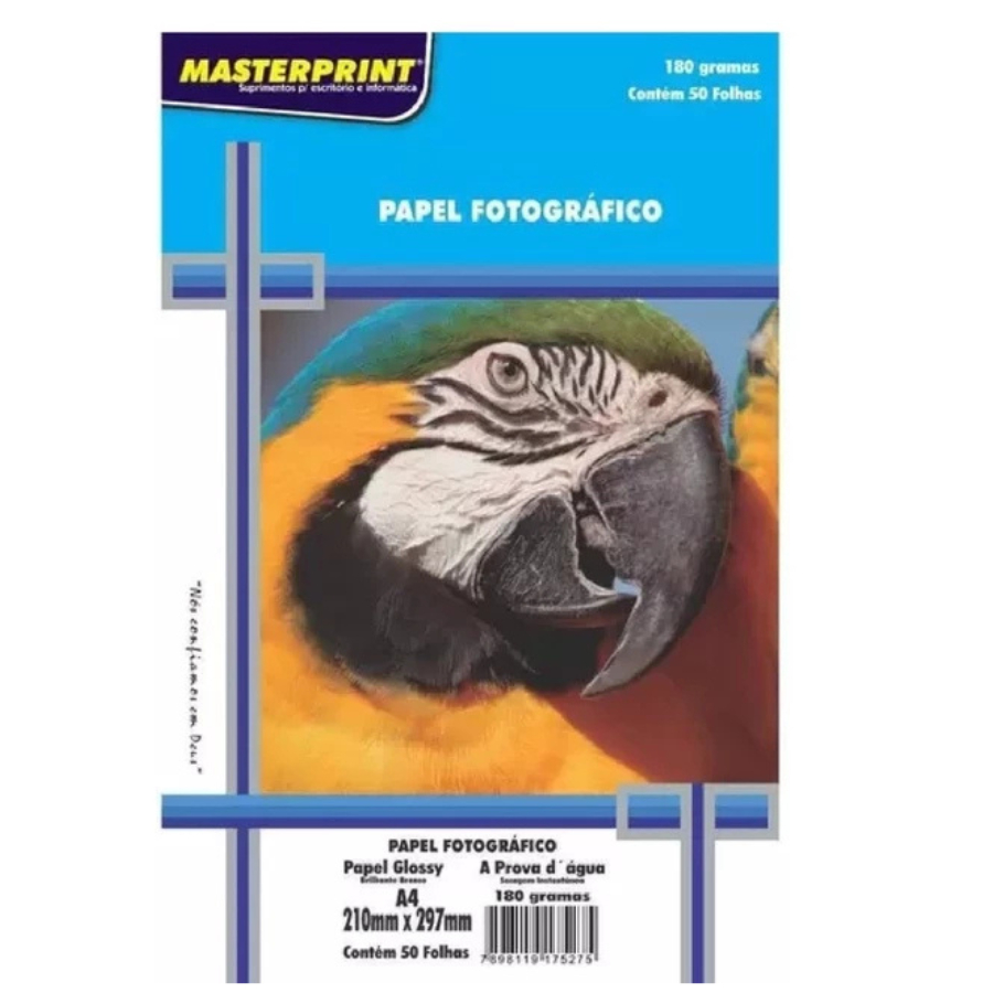 Papel Fotográfico 180g A4  Brilhante Glossy Resistente a Água - Masterprint - Com 20 ou 50 folhas - ARPEPEL