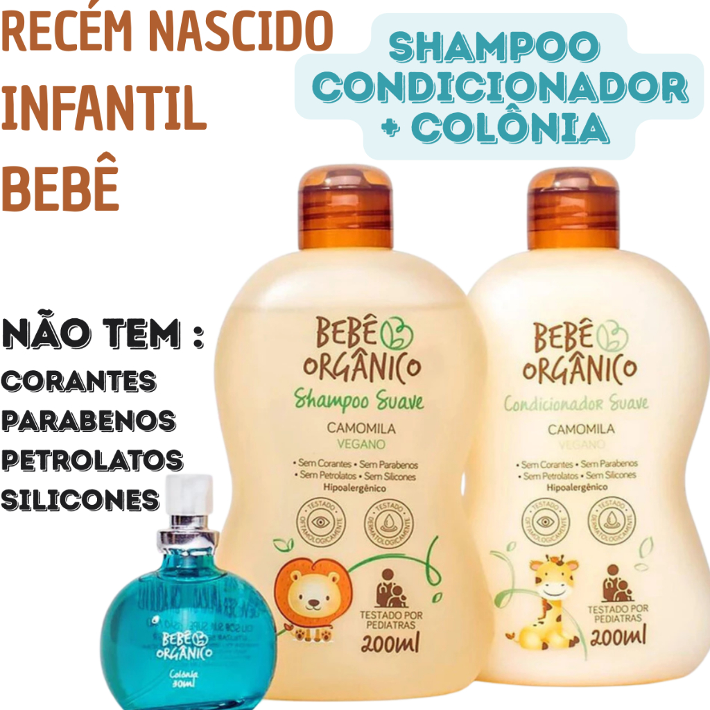Kit Banho Shampoo + Condicionador + Colônia Sem Álcool -Recém Nascido -Bebê -Infantil - Se...