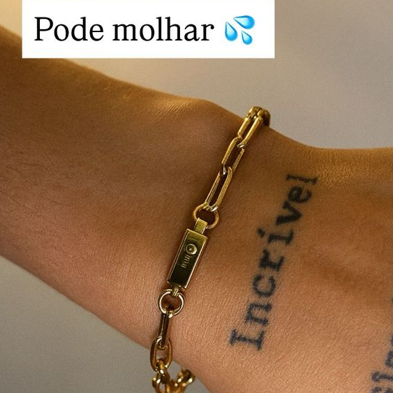Pulseira Masculina Dourada Modelo Quadrada Elo Cadeado Estilo Elegante Custo benefício