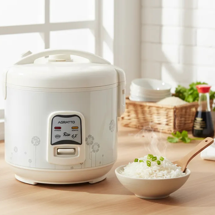 Panela Elétrica de arroz 6 Xícaras 1,2L C/ Vaporeira Multifuncional Legumes 6X Agratto Riso cozinha Antiaderente