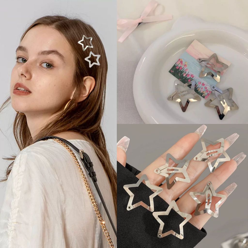 Kit10 Grampos De Cabelo Estrela Elegantes-Clipes BB Prata Estilo INS Y2K em Oferta na Shopee