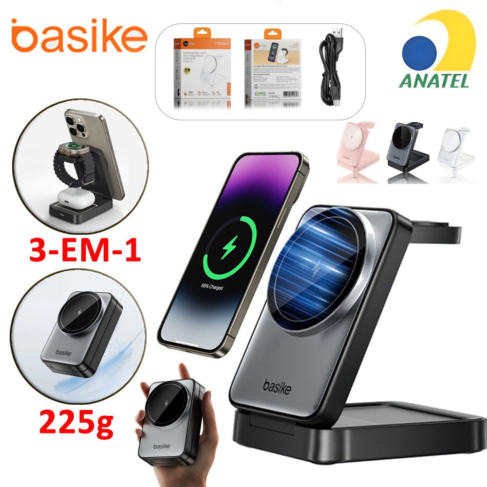 BASIKE Suporte De Carregadores 3 Em 1 Sem Fio Para iPhone Mini Magnético Carregamento Estação em Oferta na Shopee