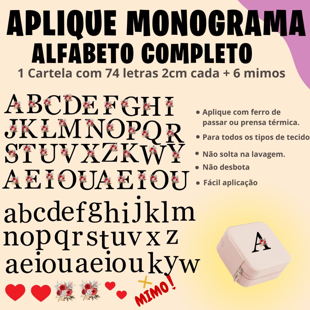 74 Letras Alfabeto Completo Monograma Adesivo Transfer DTF Termocolante Personalize Todo Tipo de Tecido Fácil de Aplicar