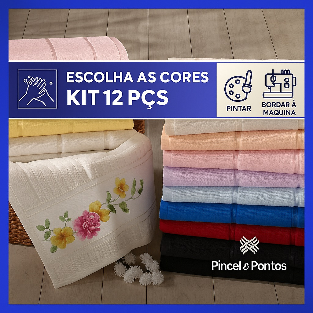 Döhler Kit 12 Toalhas de Lavabo Artesanalle 30x45 cm | P/ Pintar e Bordar à Máquina | Kit Econômico
