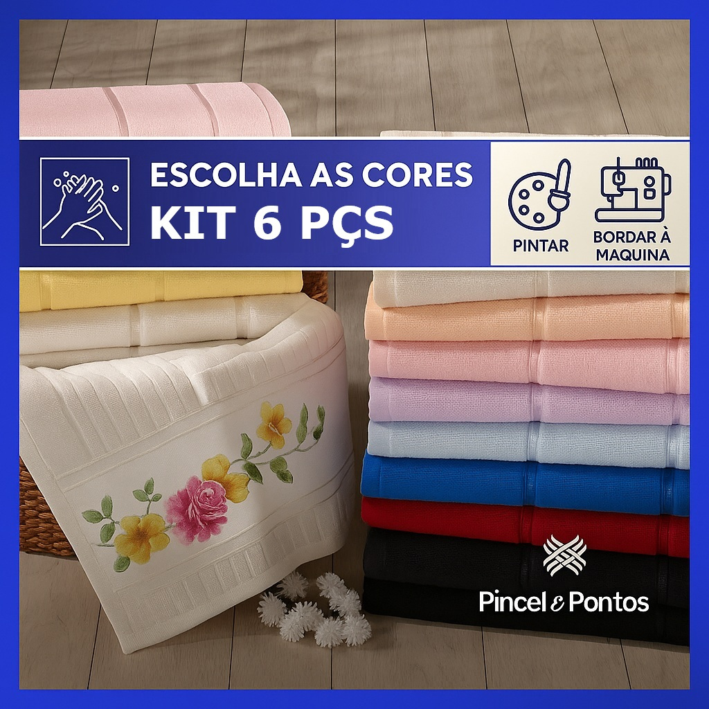 Döhler Kit 6 Toalhas de Lavabo Artesanalle 30x45 cm | Para Pintar e Bordar à Máquina | Kit Compacto