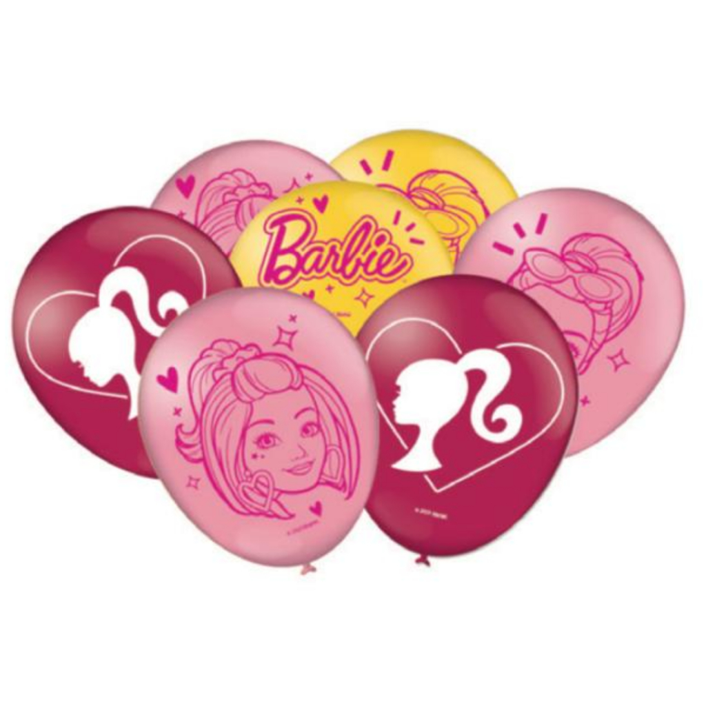 Bexigas Balao Barbie 25 und Rosa,Vermelho e Amarelo Decocaroes Aniversario
