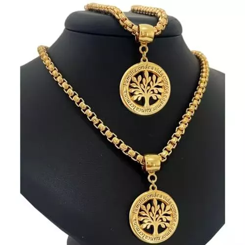 Joia Feminina Elegante – Colar e Pulseira Veneziana com Pingente Árvore da Vida Ouro 18K — imagem 1