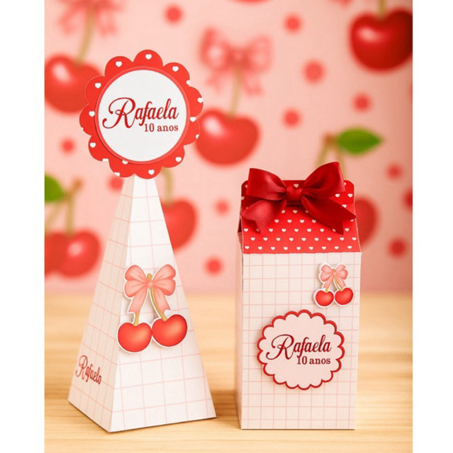 KIT PERSONALIZADO CEREJINHA COM LAÇO | CAIXINHAS PERSONALIZADAS | LEMBRANCINHA CEREJA | ANIVERSARIO FESTA CEREJINHA