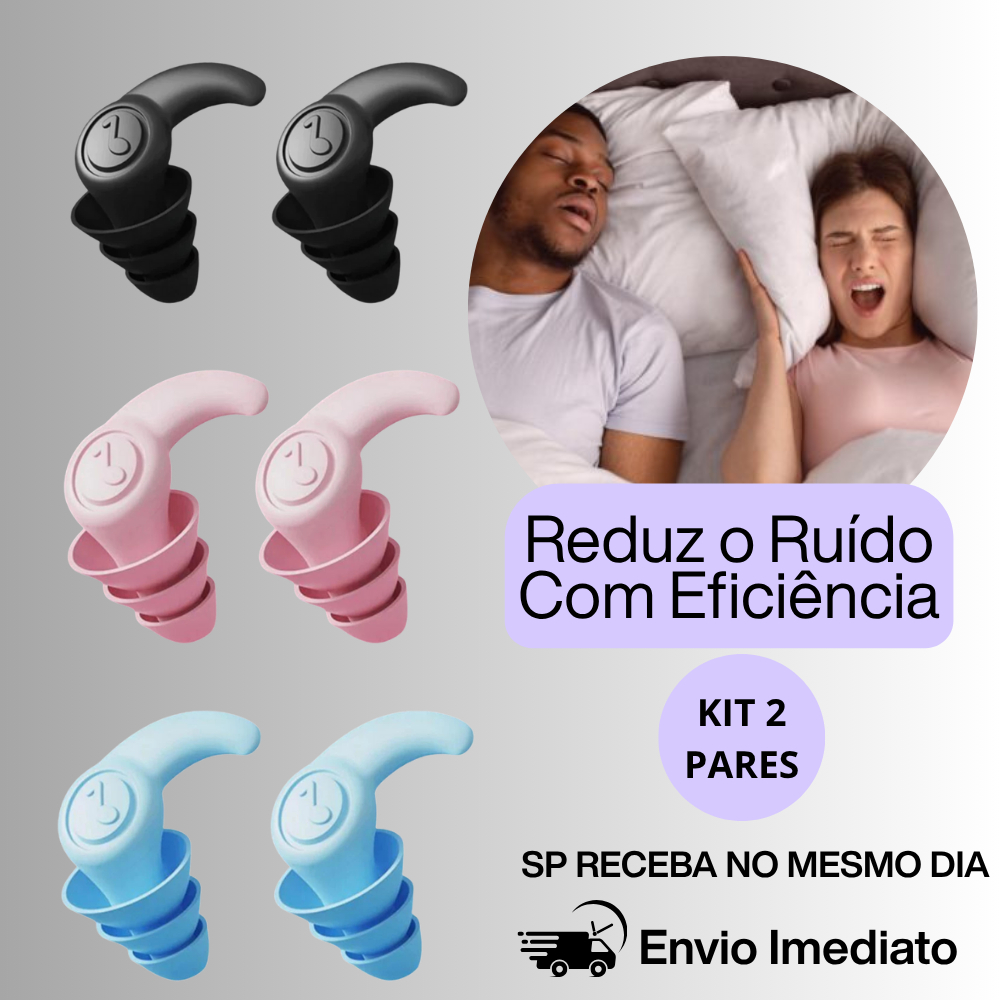 Kit 4 Protetor Auricular Tampão de Ouvido Abafador Antirruído Silicone 3 Camadas Antirruído Dormir Estudo Natação