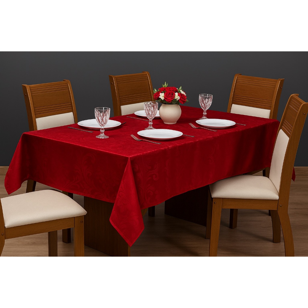 Toalha de Mesa Jacquard Premium Estampada 4,6,8 Lugares Cores Natal, Reveillon, Dia a Dia Oferta