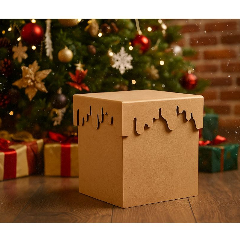 Caixa Porta Panetone Modelo Neve  Em Mdf Cru''500 G''