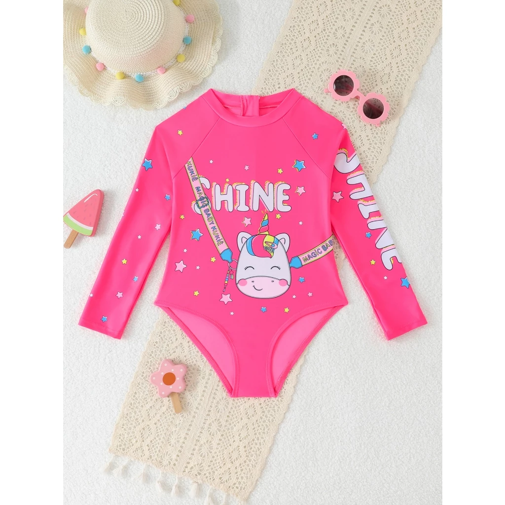 RWX VEST Maiô Infantil com Estampa de Unicórnio e Manga Longa 2025 b3619