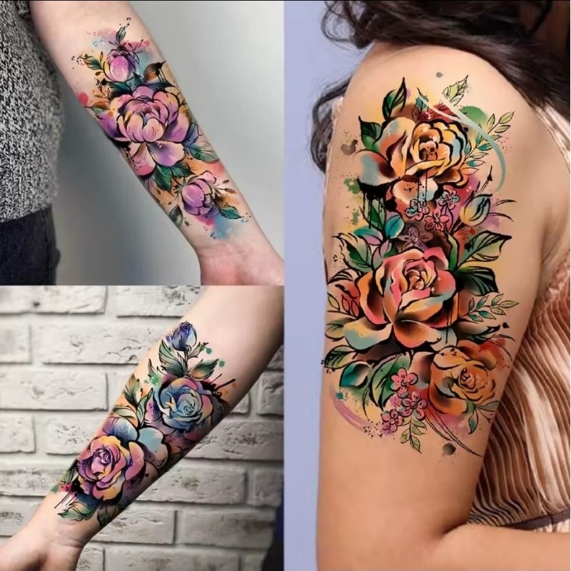 Kit 10 Tatuagem Temporária + 1 Piercing Falso De Nariz Tatoo Fake Realista Feminino 3D Resistente a Água