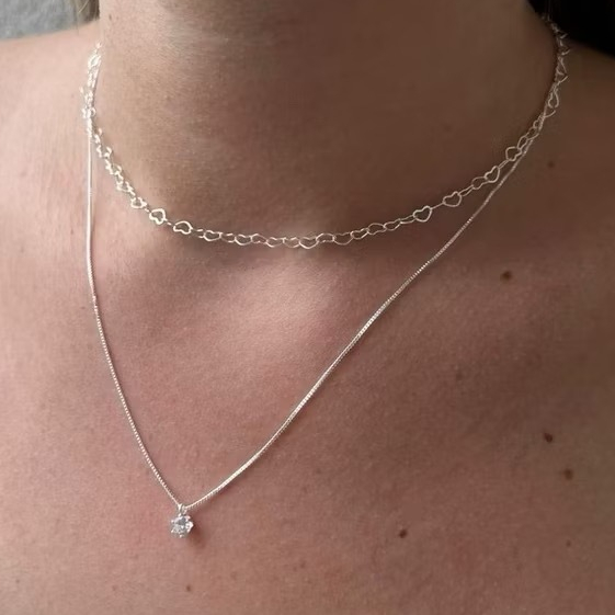 Kit 2 colar ponto de luz + corrente coração prata 925 em Oferta na Shopee