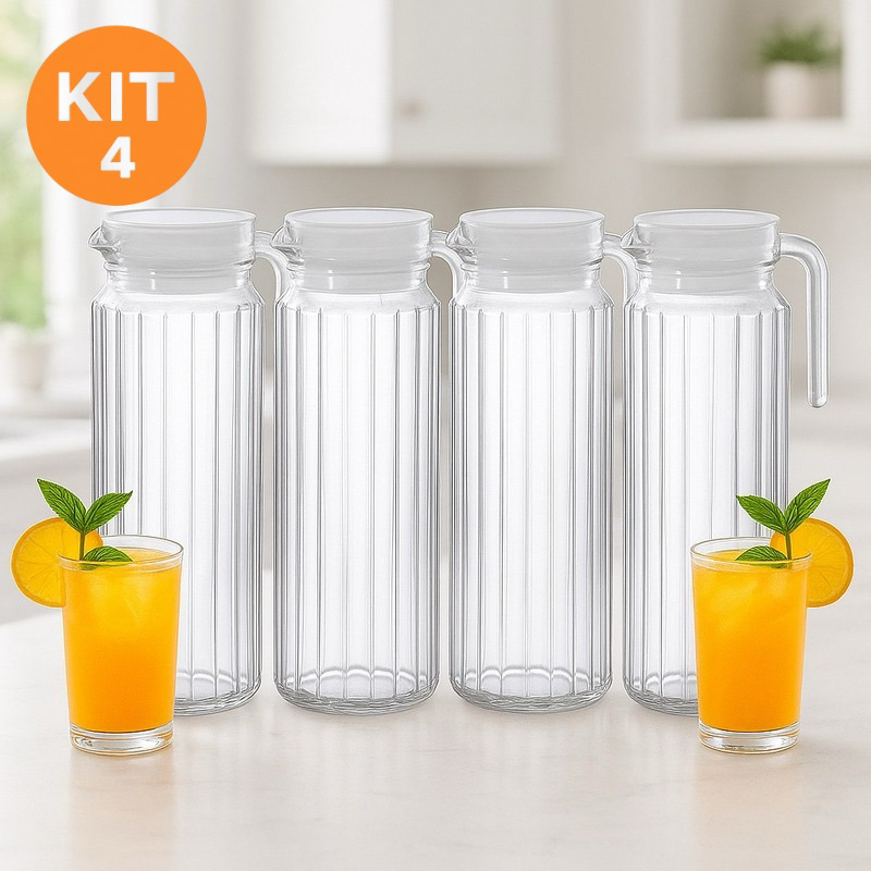 Kit 4/3/2/1 Jarras De Vidro Suíça 1 Litro Jarra Para Suco Água Vidro Resitente
