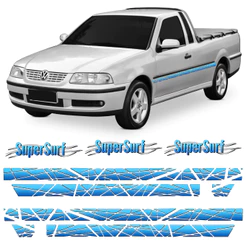 Kit Adesivo Faixa Lateral e Tampa Traseira Saveiro Super Surf G3 2000 2001 2002 2003 2004 2005 Azul