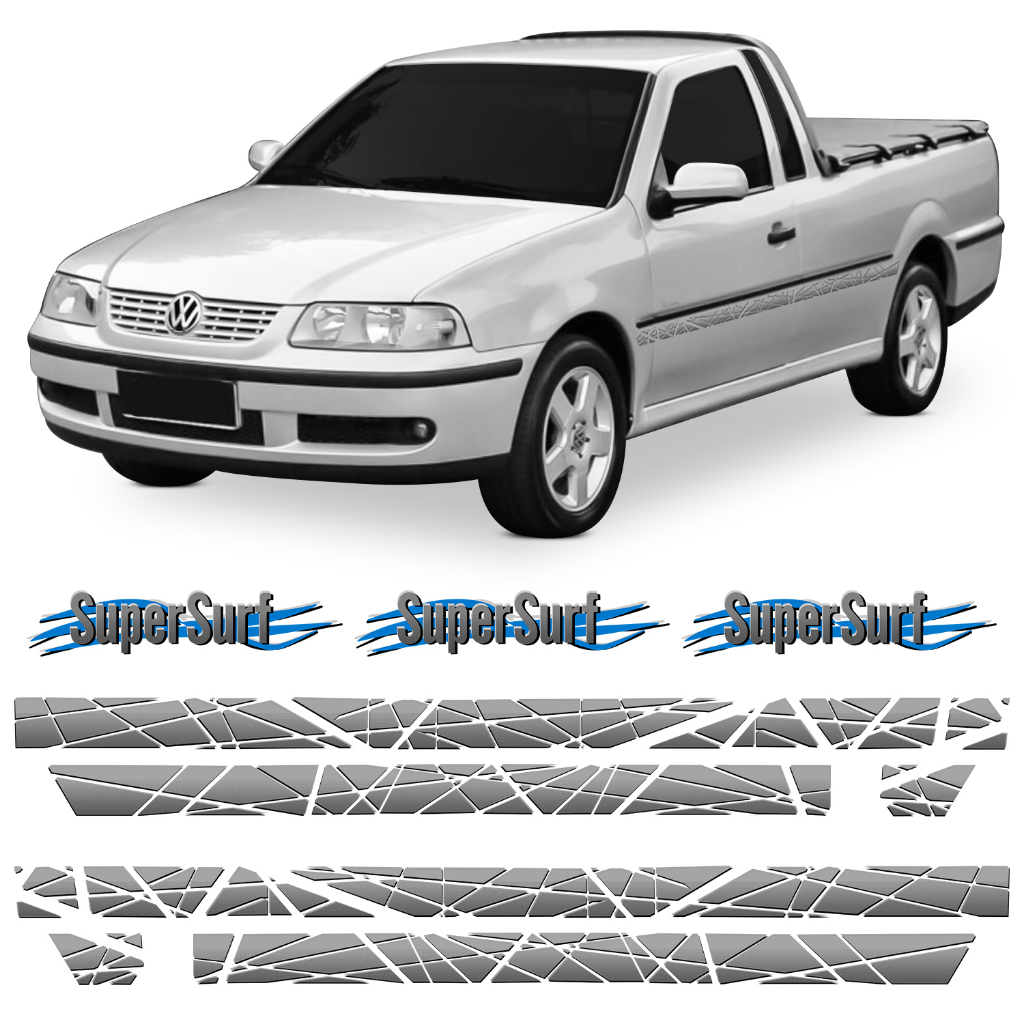 Kit Adesivo Faixa Lateral e Tampa Traseira Saveiro Super Surf G3 2000 2001 2002 2003 2004 2005
