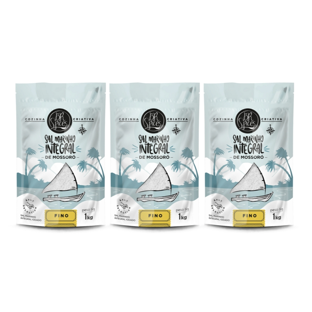 KIT 3X Sal Marinho BR Spices Integral De Mossoró Fino Pouch em Oferta na Shopee