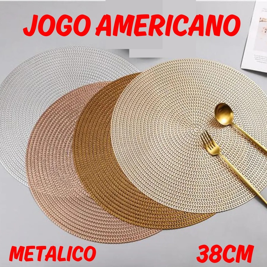 Kit 4 Ou 6 Jogo Americano 38cm Metálico Redondo Elegante Para Mesa De Cozinha Descanso De Mesa