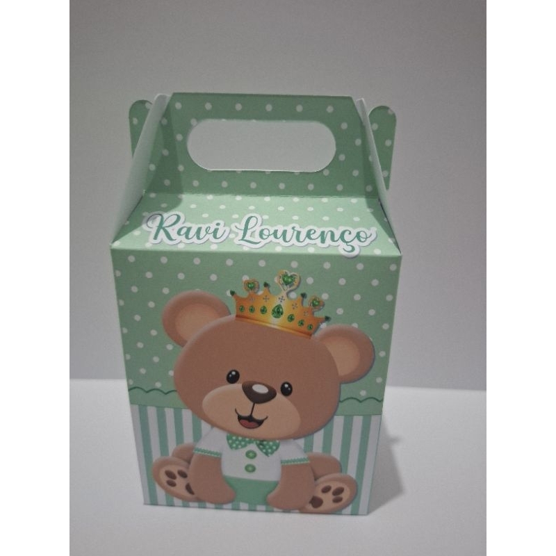 Caixinhas Ursinho Verde Príncipe Realeza Personalizadas Lembrancinha sacolinha surpresa Ursinho Príncipe Realeza