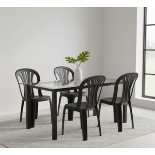 Kit 4 Cadeiras Plástica Lisboa Preta Com Encosto em Oferta na Shopee