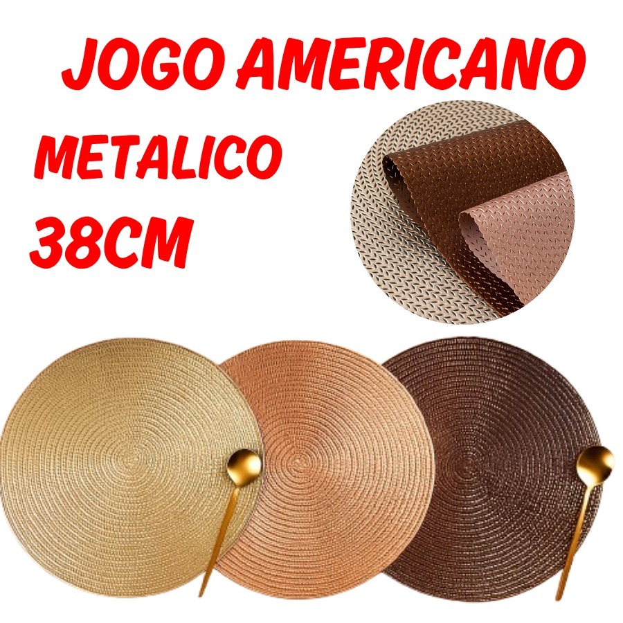 Kit 4 Ou 6 Jogo Americano 38cm Elegante Metálico Para Mesa Redondo Descanso De Mesa De Cozinha