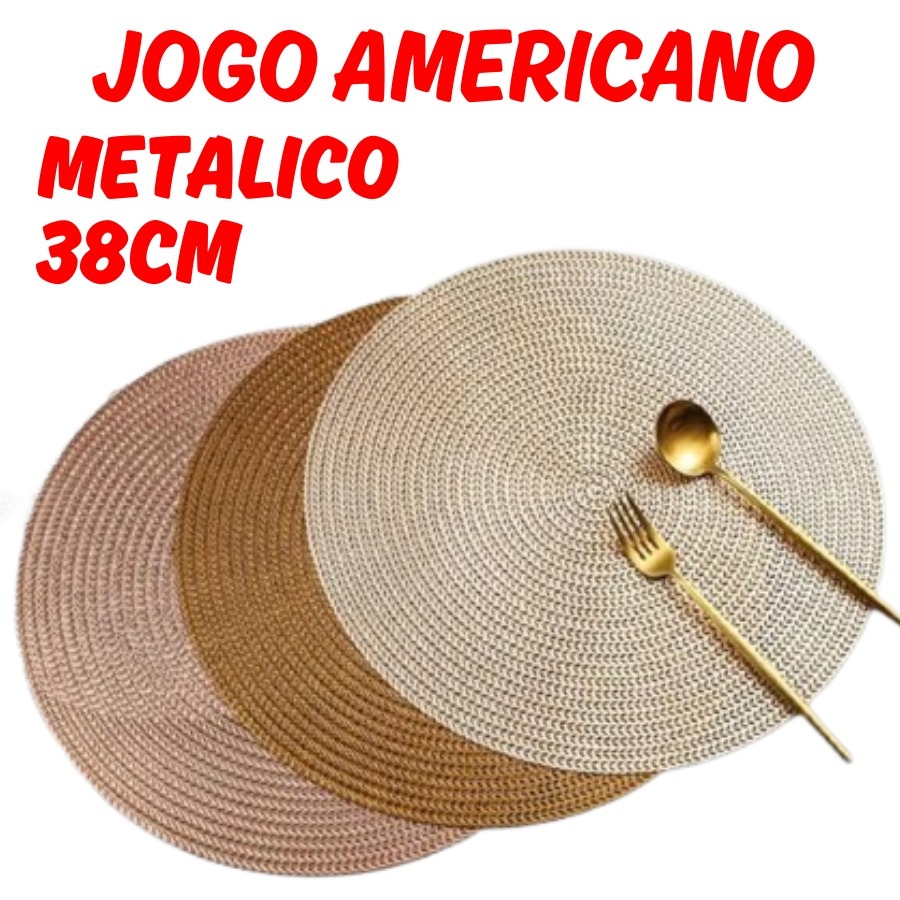 Kit 4 Ou 6 Jogo Americano 38cm De Mesa Metálico Redondo Para Cozinha Elegante Descanso