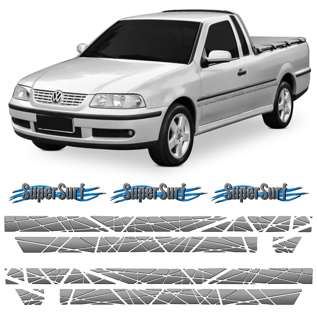 Kit Adesivo Faixa Lateral e Tampa Traseira Saveiro Super Surf G3 2000 01 02 03 04 05