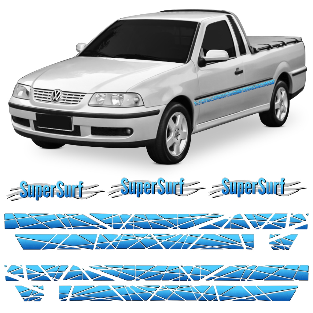 Kit Adesivo Faixa Lateral Tampa Traseira Saveiro Super Surf G3 00 01 02 03 04 05 Azul em Oferta na Shopee