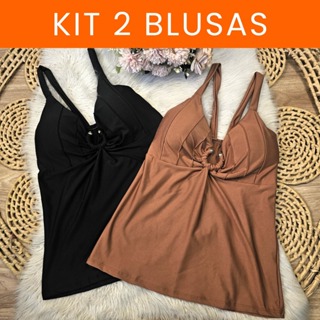 Kit 2 blusas feminino plus size GG suplex alça fina 46 a 50 argola em Oferta na Shopee
