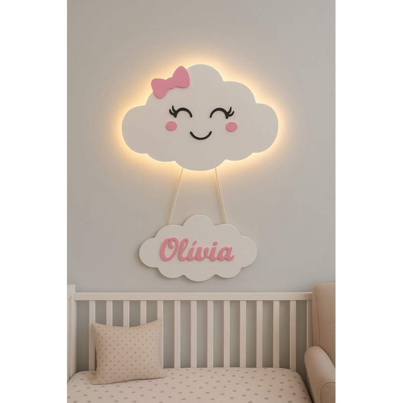 Nuvem decoração quarto de bebe personalizada com nome do bebe decoração maternidade e quarto de bebe