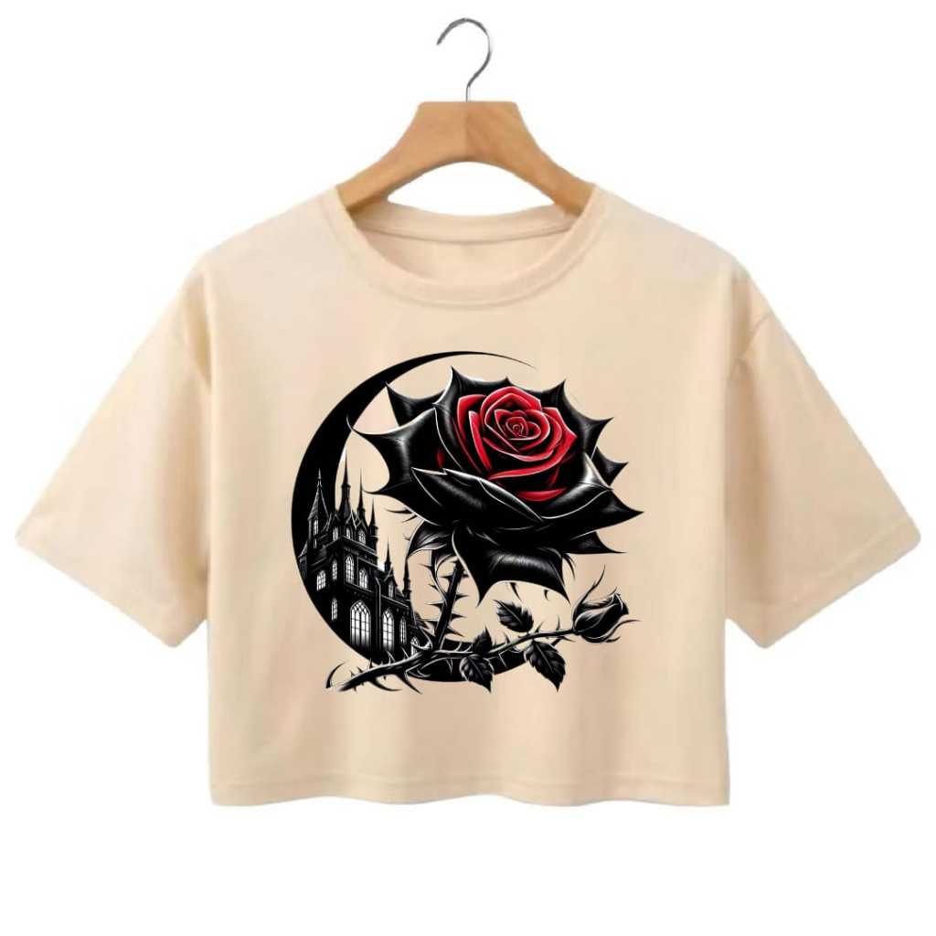 Cropped T-Shirt Oversize Flor Petunia Ghotica 100% Algodao em Oferta na Shopee