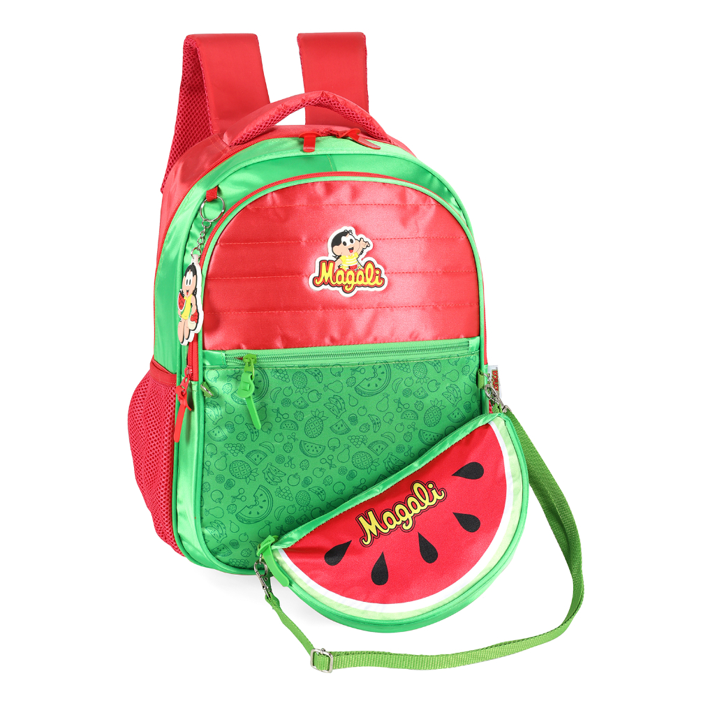 Mochila de Costas Carrinho Rodinhas Escolar Infantil Monica Magali com Bolsinha Removível Original Luxcel