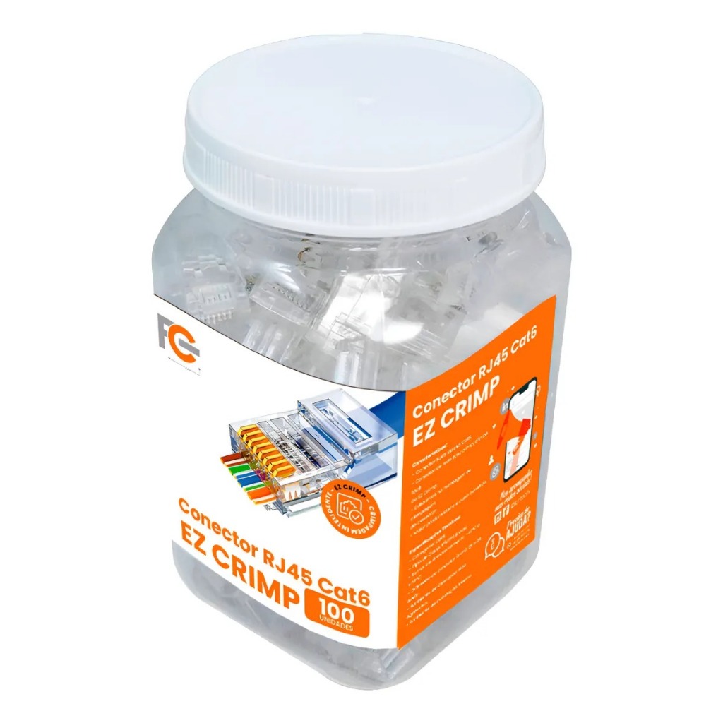 Pote Com 100 Und Conector Rj45 Cat6 Vazado Ez Crimp FC