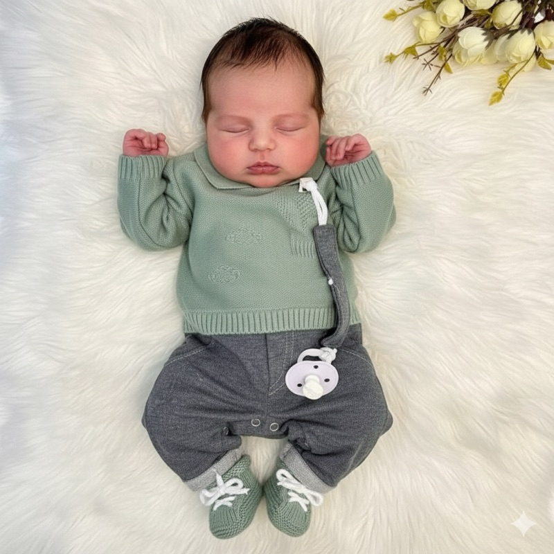 Conjunto Saída Maternidade Bebê Recem Nascido Verde Completa Tricot Menino Fofinho