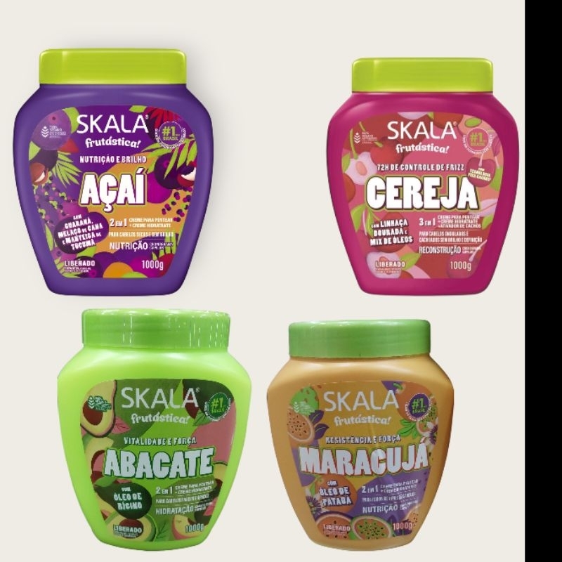 Kit Skala Frutástica Creme de tratamento: Açaí, Maracuja, Cereja e Abacate 1000g
