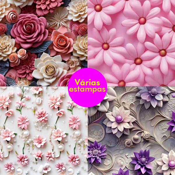 Tecido Tricoline Digital 100% Algodão 0,50mt x 1,50mt Coleção Floral Tricolandia