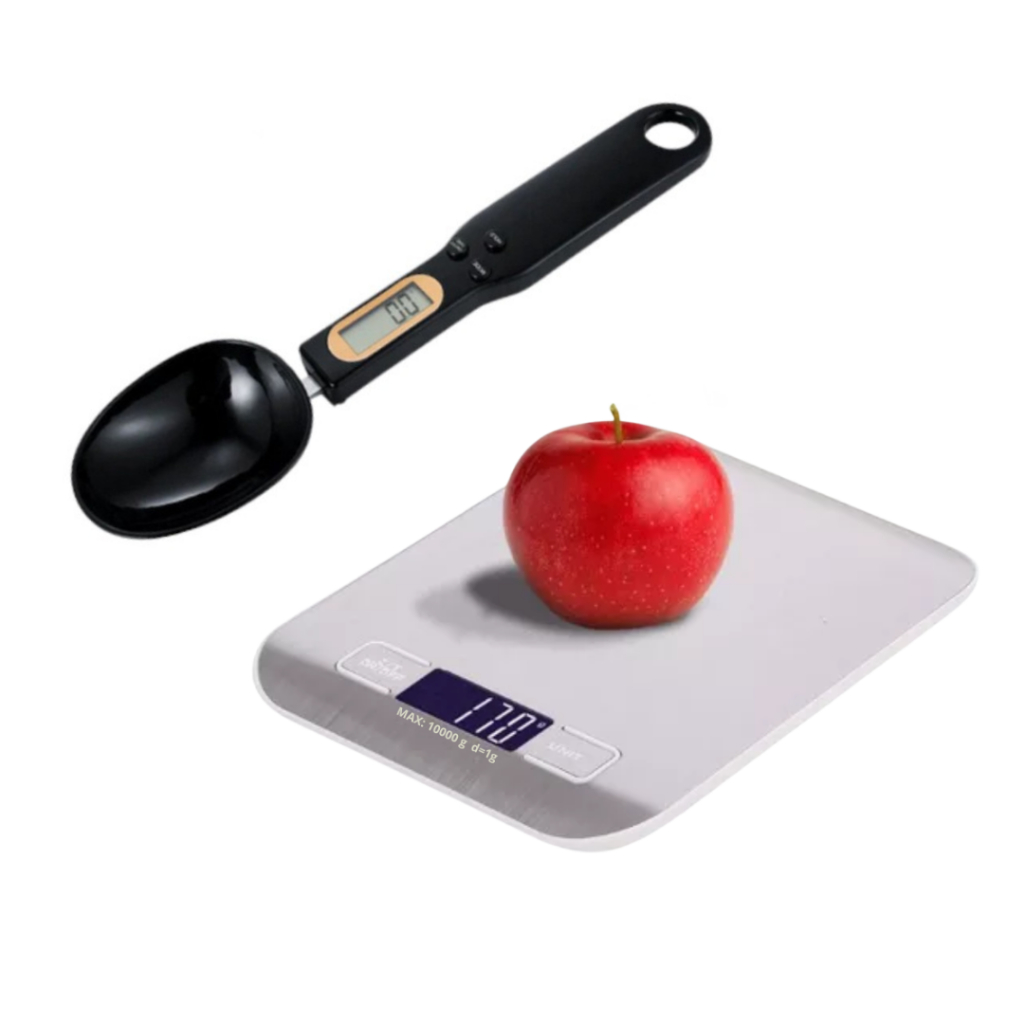 Kit Balança de Cozinha Digital 10kg Alta Precisão + Balança de Colher 0.1g até 500g