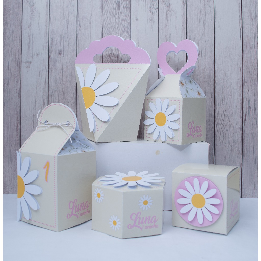 Caixinhas Personalizadas MARGARIDAS (pegue e monte) - Kit Caixas Lembrancinha Festa Jardim Amarela