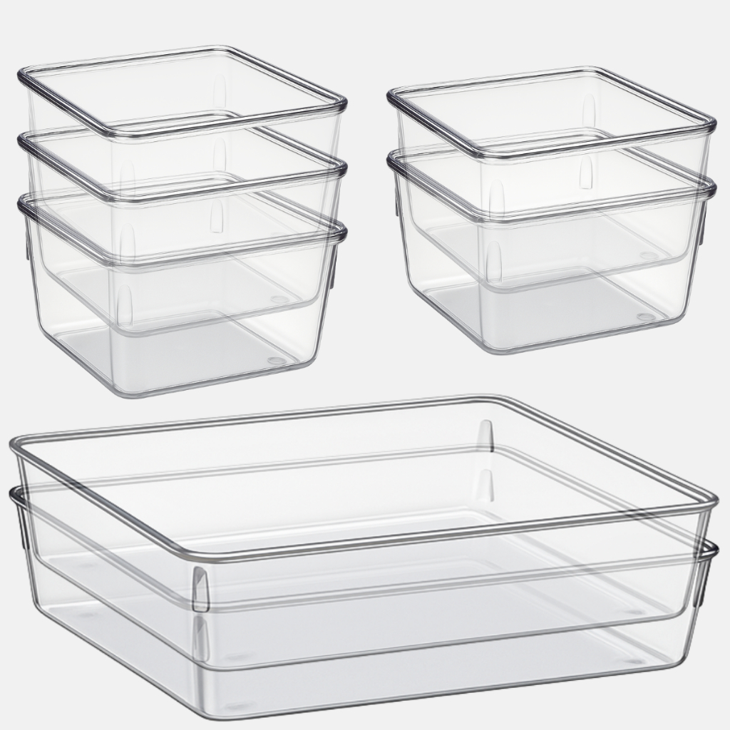 Kit 7 e Kit 15 Organizadores Multiuso para Gavetas, Armários, Geladeiras Potes em Acrílico em Oferta na Shopee