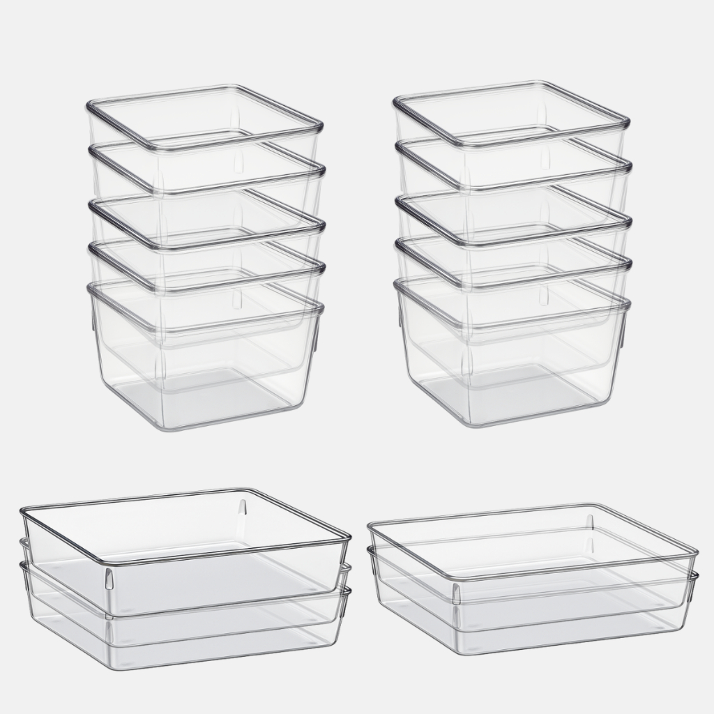 Kit Organizadores de Acrílico Multiuso Premium -  P/ Gaveta - Porta Maquiagem - Geladeira - Banheiro