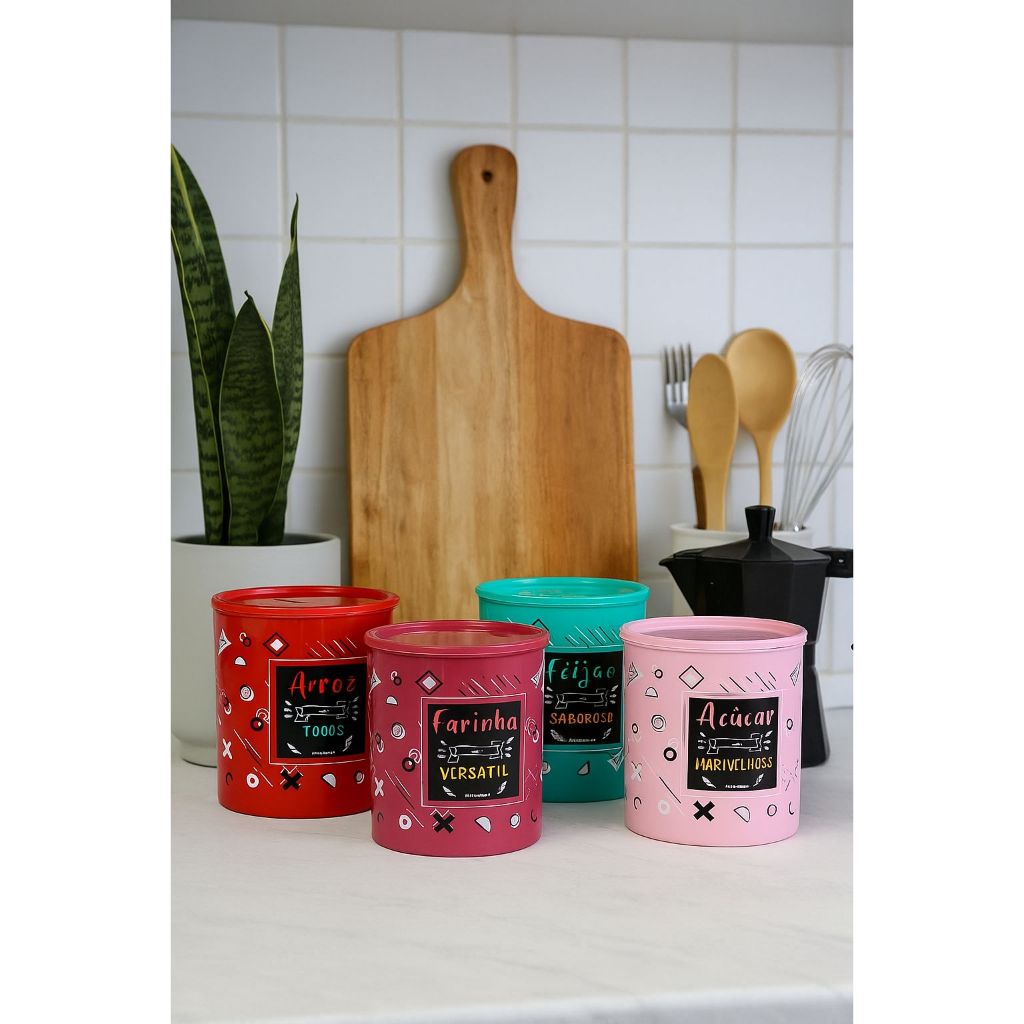 Kit 4 Potes Decorado 4 Litros Linha Color Pedreira Utilidade