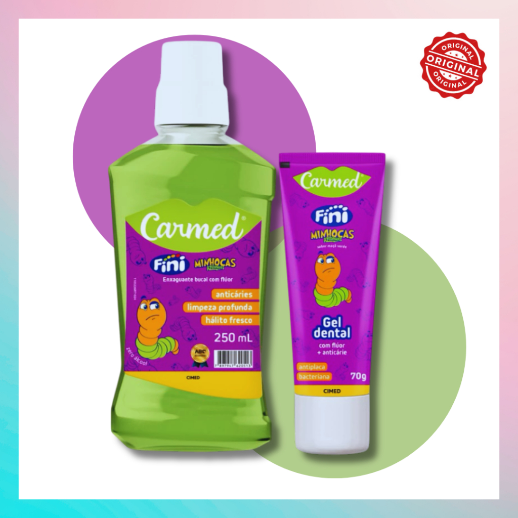 Kit Enxaguante Bucal e Gel Dental Carmed Fini Minhocas