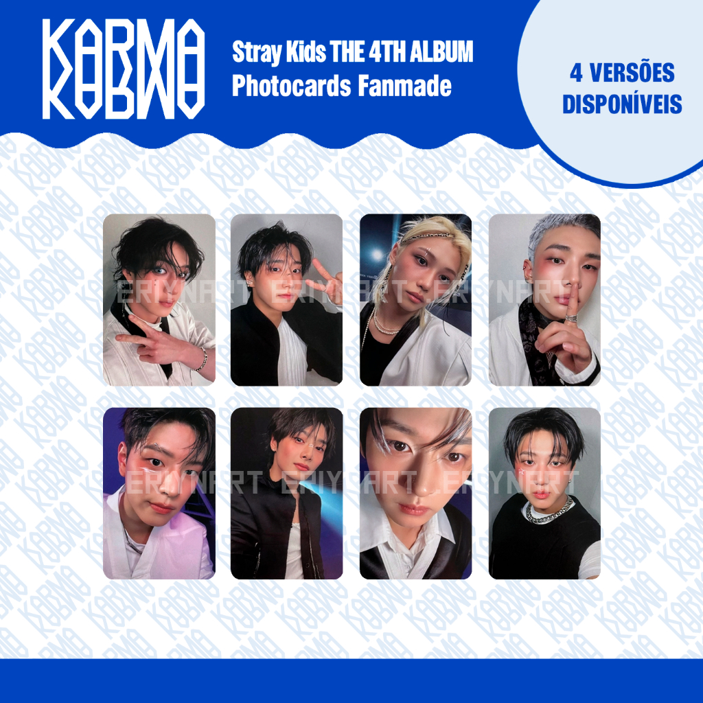 *NOVO MODELO* Photocards Fanmade Stray Kids KARMA – Frente e Verso – 4 Versões em Oferta na Shopee