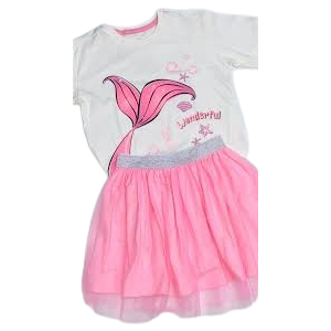 Conjunto infantil menina sereia Blusa algodão Saia de tule com elástico na cintura
