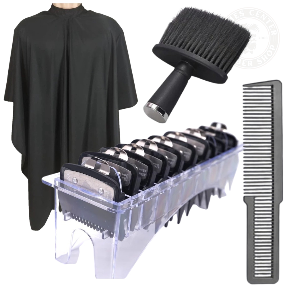 Kit 10 Pentes Trava Metal + Capa de Corte + Espanador Macio + Pente Para Wahl - Barbearia